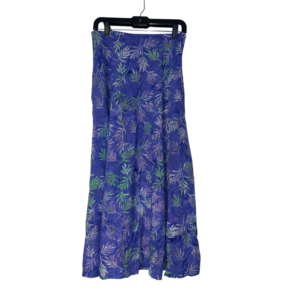 Very Vineyard Maxi Skirt Womens M Purple Botanical Batik Cotton Woven